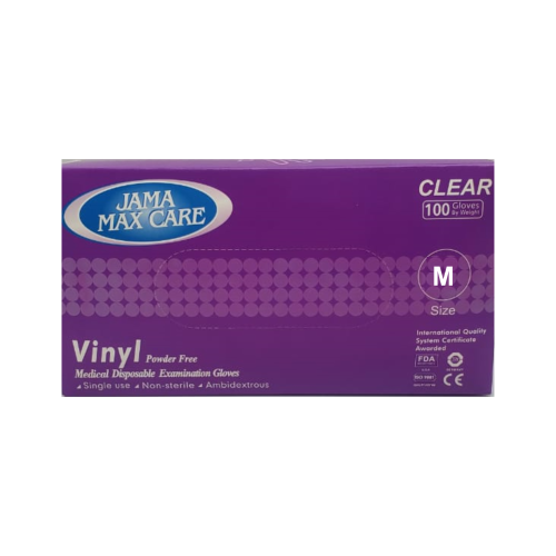 جاما ماكس كير- قفازات فينايل طبية بلاستيك بدون بودره شفاف مقاس (م) متوسط